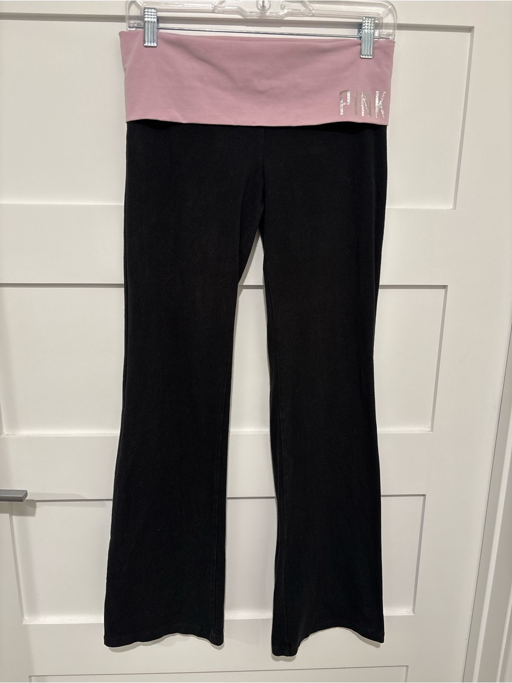 PINK Victoria's Secret Foldover Flared Black & Pink Yoga Pants